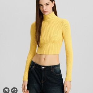 Bershka Yellow Ribbed Turtleneck Sweater